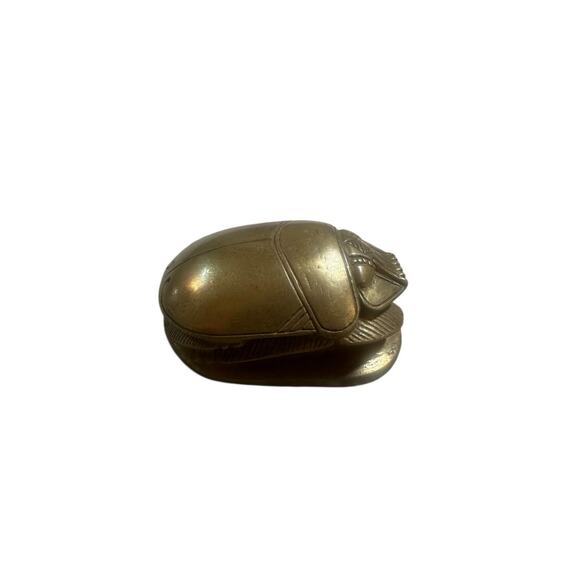 Egyptian Brass Scarab Beetle Paperweight with Hieroglyphics Beautiful Piece - Picture 2 of 3